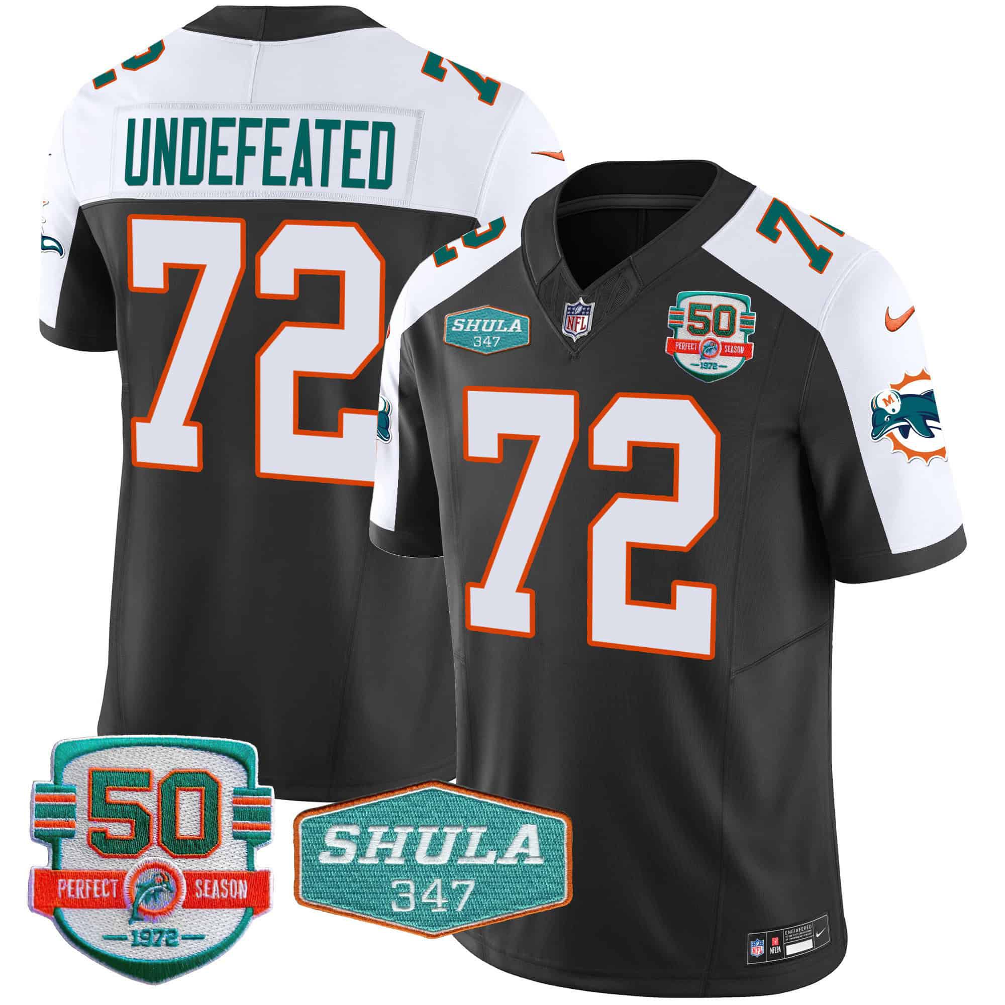Men Miami Dolphins #72 Undefeated Black 2024 Nike Throwback Shula 347 Patch Vapor NFL Jersey->indianapolis colts->NFL Jersey